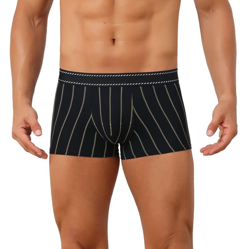 INSPIRE CHIC Men's Striped Stretch Waistband Comfortable Mid-Waisted Boxer Underwear 34 Black