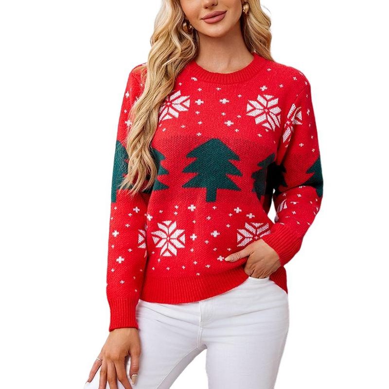 Clearlove Womens Ugly Christmas Sweater for Women Ribbed Knit Sweaters Pullover Sweatshirts Red XXL
