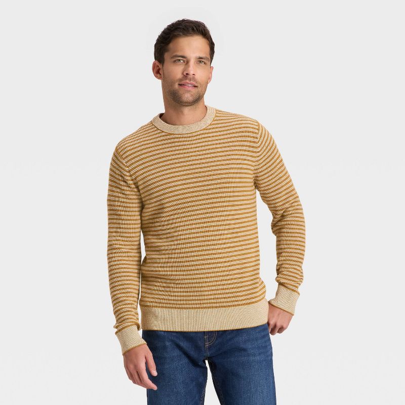 Men's Textured Striped Crewneck Sweater - Goodfellow & Co™ Light Gold XL