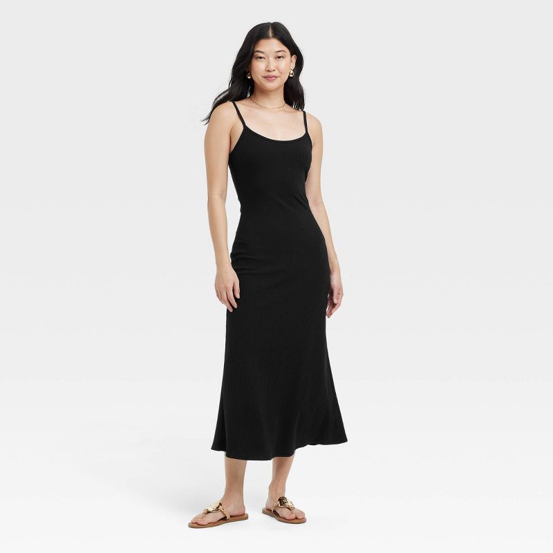 Women's Midi Shift Dress - A New Day™ Black M: Sleeveless Knit Pullover, Scoopneck, Spaghetti Straps