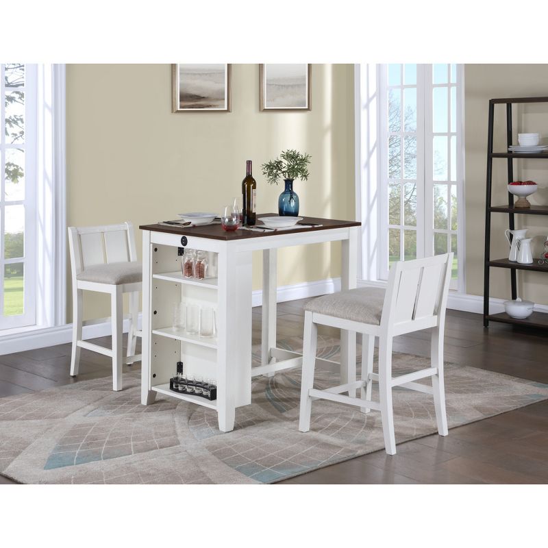 3-Piece Dining Set with Rectangular Table, Storage Shelves and 2 Chairs