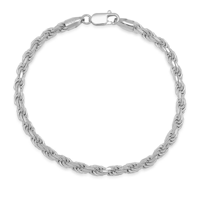 Steeltime unisex Italian sterling silver rope chain bracelet. Color Options: Silver, Gold