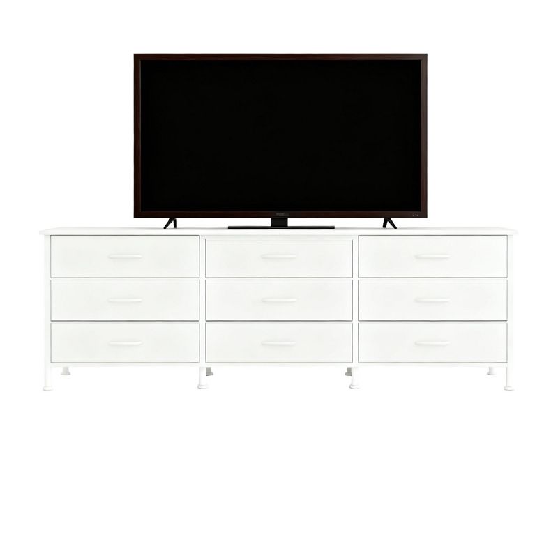 ELJGET TV stand is used for living room furniture and has 9 fabric drawers,white