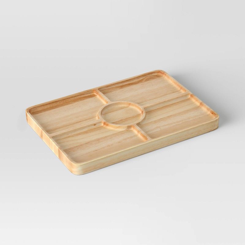 Rubberwood Sectioned Serving Board - Threshold™: Charcuterie & Sectional Platter, Hand Wash, Brown