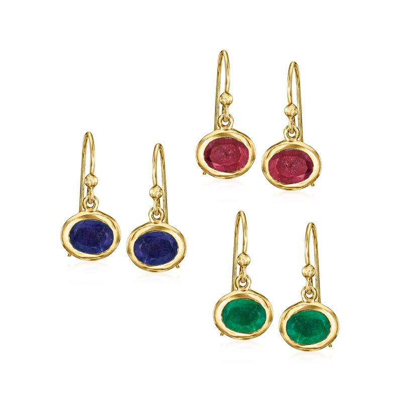Ross-Simons 10.00 ct. t.w. Multi-Gemstone Jewelry Set: 3 Pairs Of Drop Earrings in 18kt Gold Over Sterling
