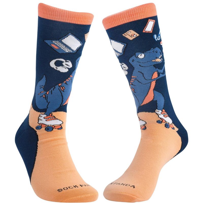 Juggling Dinosaur on Roller Skates Socks from the Sock Panda (Men's Sizes, Adult Large)