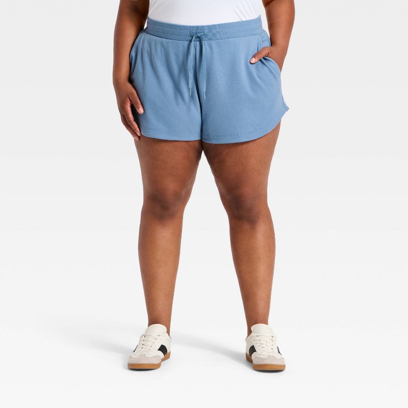 Women's Active Comfort French Terry High-Rise Shorts 3" - All In Motion™ Steel Blue 3X