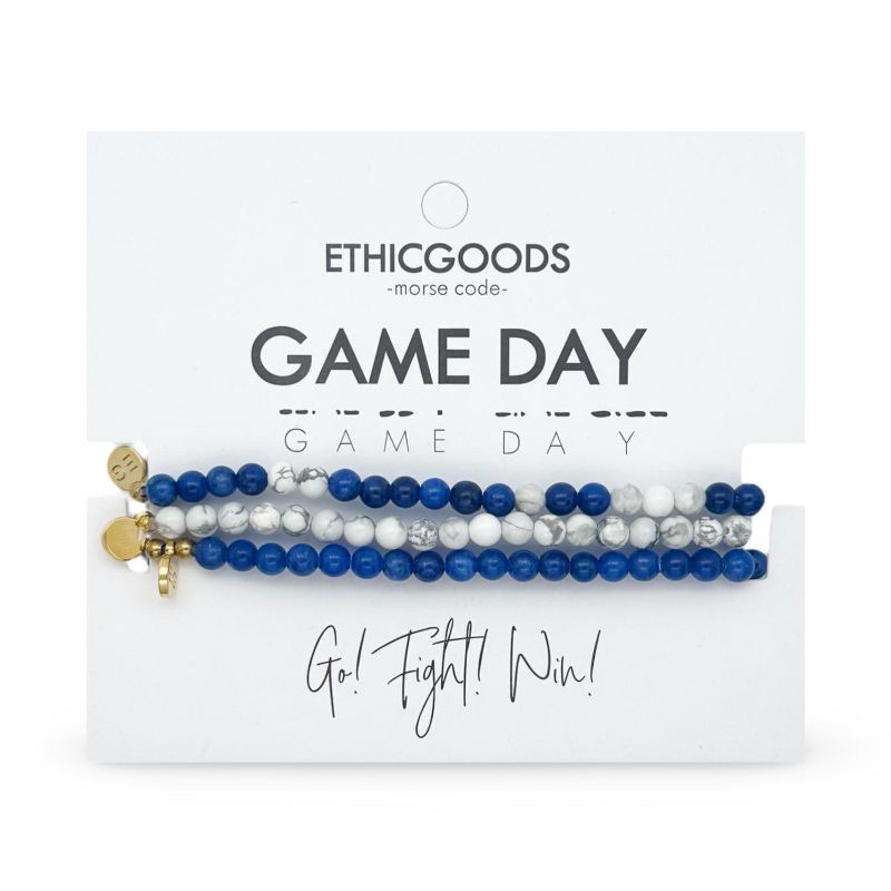 Morse Code Game Day Stacker Bracelets: White & Royal Blue | ETHICGOODS