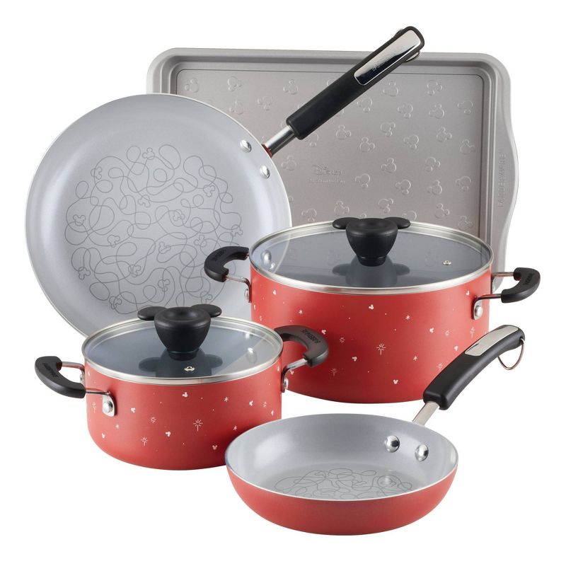 Farberware Disney Bon Voyage 7pc Ceramic Nonstick Cookware Set Red: Lifetime Warranty, Dishwasher-Safe, Gas & Electric Compatible