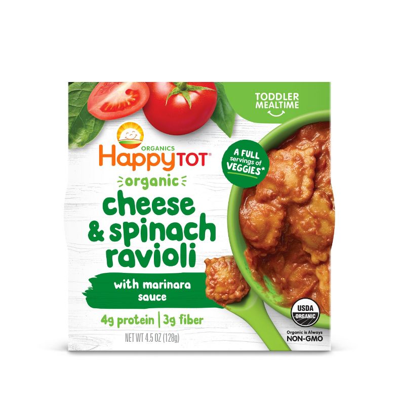 Happy Tot Organic Cheese & Spinach Ravioli with Marinara Sauce Toddler Food Bowl - 4.5oz