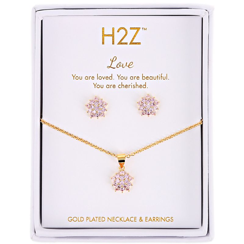 Pavilion Gift Company - Love Floral Burst - Rose Zircon - 16.5"-18.5" Inspirational 18K Gold Plated Gift Set - Necklaces