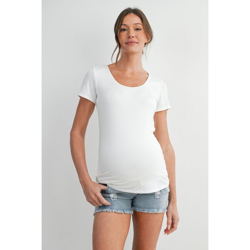 Hello Miz Women's Fitted Scoop Neck Short Sleeve Maternity T-Shirt - White - X Large