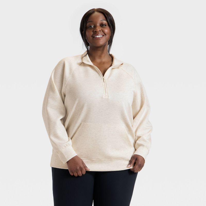 Women's Airy Sleek Legging Friendly Half Zip Sweatshirt - All In Motion™ Heathered Cream 1X