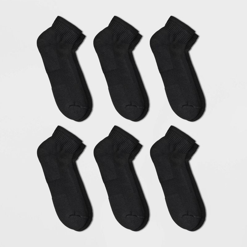 Men's Odor Resistant Quarter Socks 6pk - Goodfellow & Co™ Black 6-12: Arch Support, Reinforced Heel