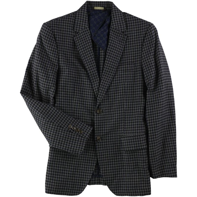 Tasso Elba Mens Checked Two Button Blazer Jacket, greycombo, Small (Regular)