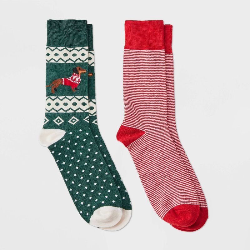 Men's Dog Print Socks 2pk - Goodfellow & Co™ - Green 6-12