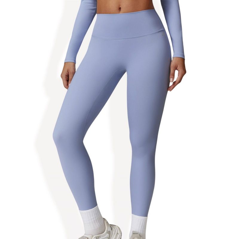 Anna-Kaci Active Women's High-Waisted Ribbed Fitness Leggings- Medium, Blue