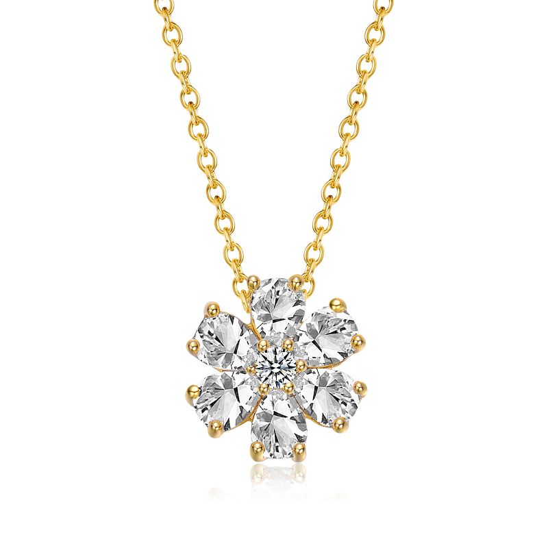 Guili 1ctw Elegant Halo Cluster Drop Pendant Necklace with Lab-Created Moissanite – Sparkling and Timeless Design