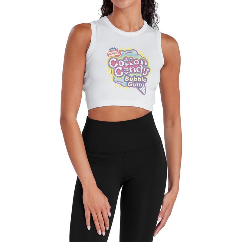 Women's Dubble Bubble Cotton Candy Sleeveless Crop Top Tank White X Small