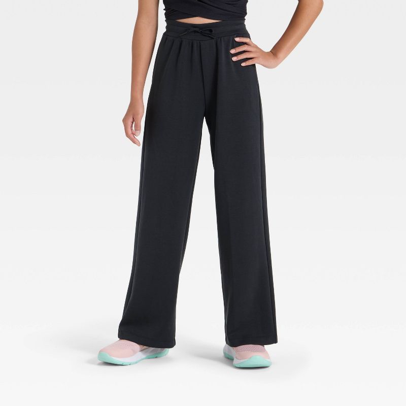 Girls' Airy Sleek Wide Leg Pants - All In Motion™ Black XS