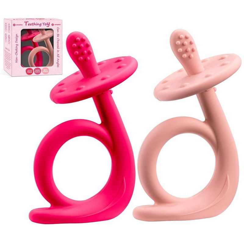 Baby Teething Toys, Silicone Baby Teether Baby Chew Toys Freezer Safe BPA Free, Soothe Babies Gums Teething (Dark & Light Pink)