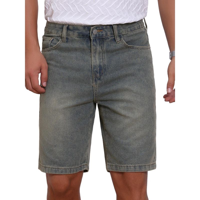 INSPIRE CHIC Men's Textured Denim Above Knee Zipper Closure Casual Jean Short 36 Retro Blue