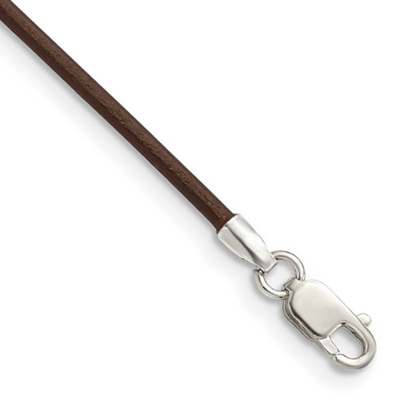 Black Bow Jewelry 1.5mm Brown Leather Cord Chain & Sterling Silver Clasp Necklace, 18 In