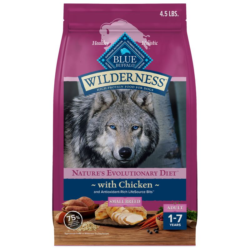 Blue Buffalo Wilderness High Protein Natural Small Breed Adult Dry Dog Food plus Wholesome Grains with Chicken - 4.5lbs