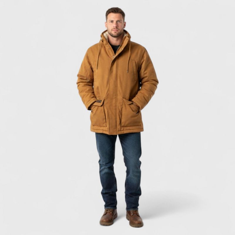 Canada Weather Gear Men’s Duck Canvas Parka|Heavyweight Insulated Winter Jacket with Hood and Full Zipper Closure - Brown - X Large