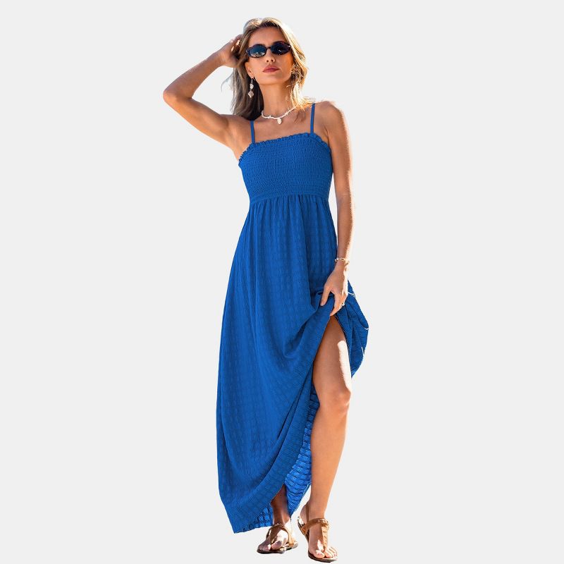 Women's Alluring Blue Smocked Maxi Dress - Cupshe-M-Blue