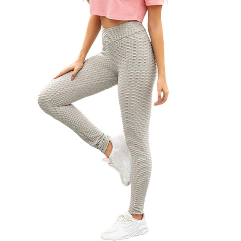 Anna-Kaci Active Women's High Waisted Yoga Pants Tummy Control Textured Honey Comb Leggings - Small , Gray