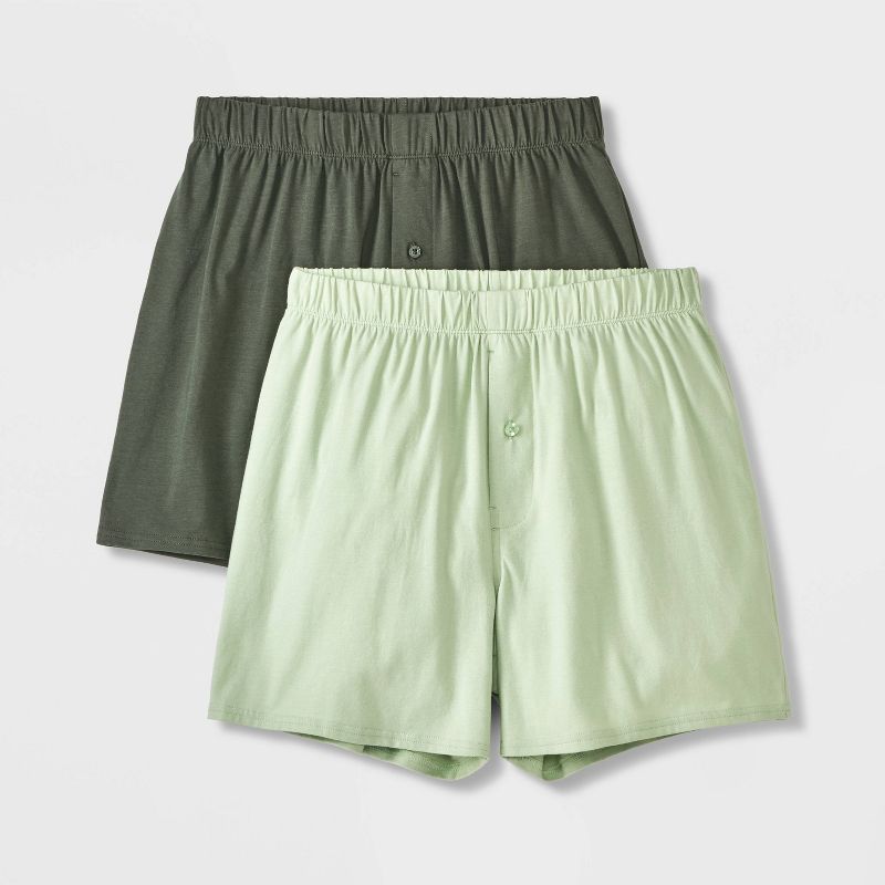 Men's 2pk Fashion Knit Boxer Briefs - Goodfellow & Co™ Sage Green L: Cotton Spandex, Mid Rise, Pull-On