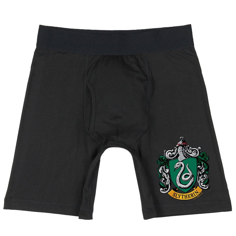 Harry Potter Mens' Hogwarts Houses Crest Long Leg Boxer Briefs - Gryffindor Slytherin Hufflepuff Ravenclaw