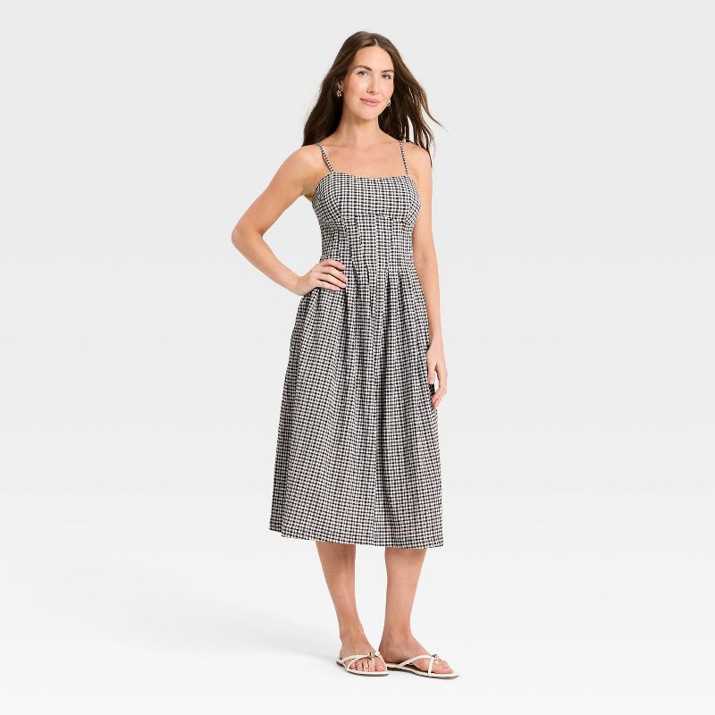 Women's Textured Corset Midi Dress - A New Day™ Black Gingham XS