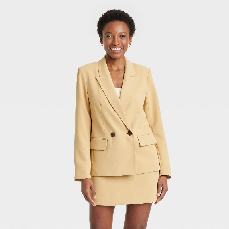 Women's Signature Crepe Slim Fit Blazer - A New Day™ Tan XL: Midweight, Front Button, Patch Pocket