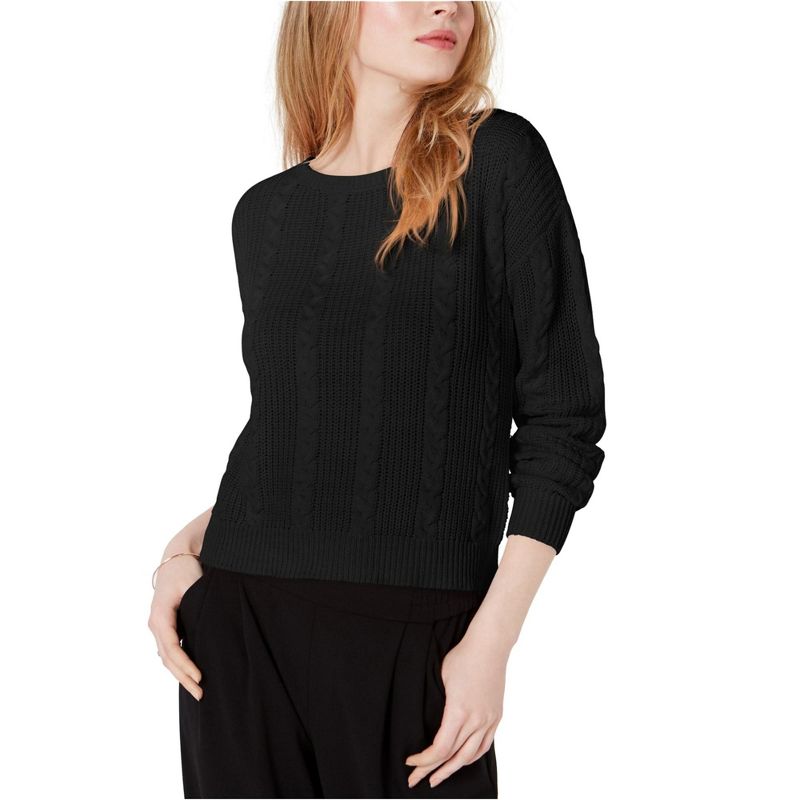 maison Jules Womens Bow-Back Knit Sweater, black, Large