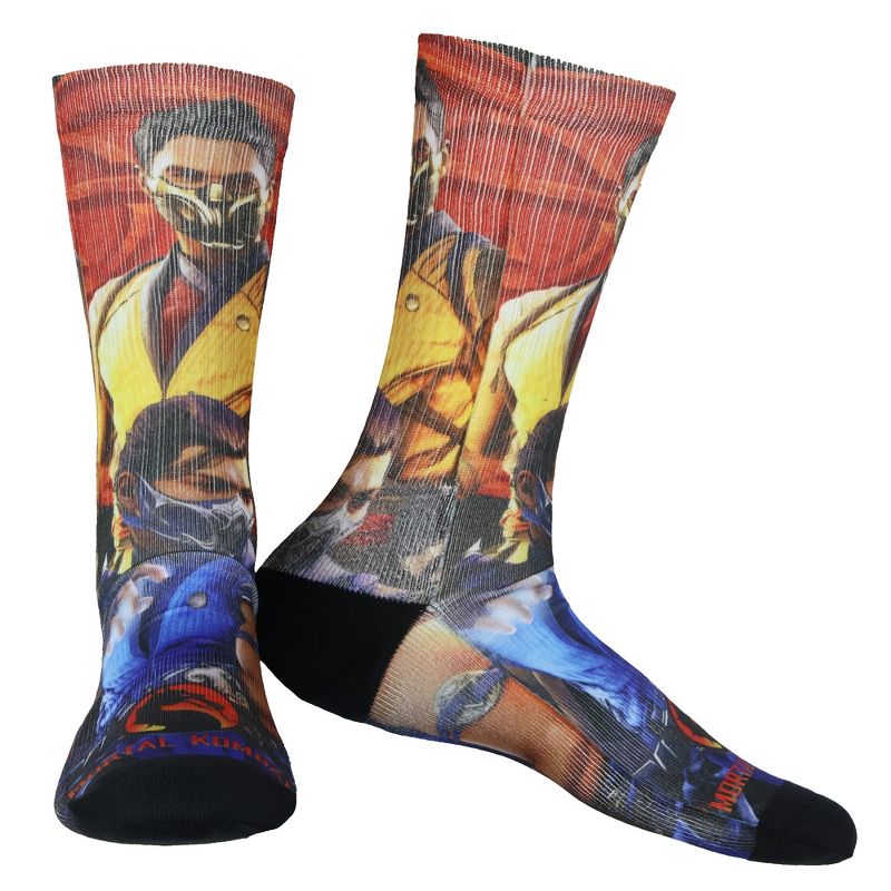 Mortal Kombat Klassic Socks Men's Scorpion and Subzero Sublimated Crew Sock 1 Pair Fits Shoe Size 8-12 Multicolored