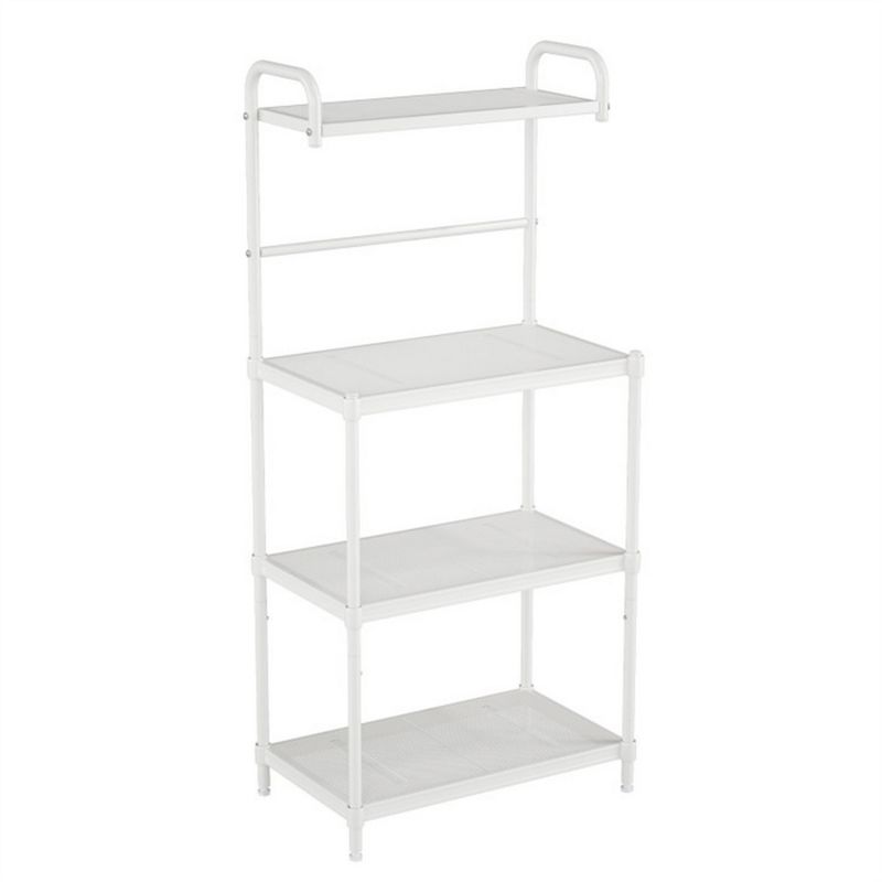 SEVOBAL Kitchen Storage Four Tier Microwave Rack with Hanging Rod and Mesh Shelves for Kitchen Organization, White, 25.69"*9.78"*17.81"