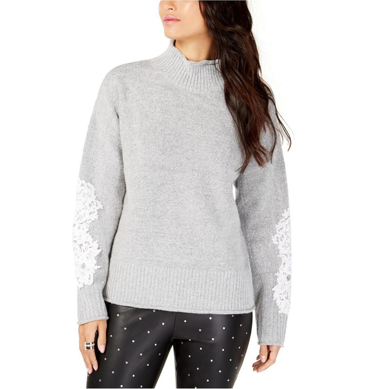 I.N.C International Concepts Womens Laced Sleeve Knit Sweater, gray, Large