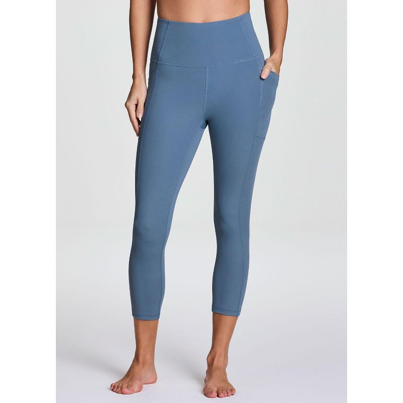RBX Active Women's High Waisted Ultra Supportive Squat Proof Capri Legging with Pockets for Workouts, Yoga, Loungewear - Moonlight Blue,XS