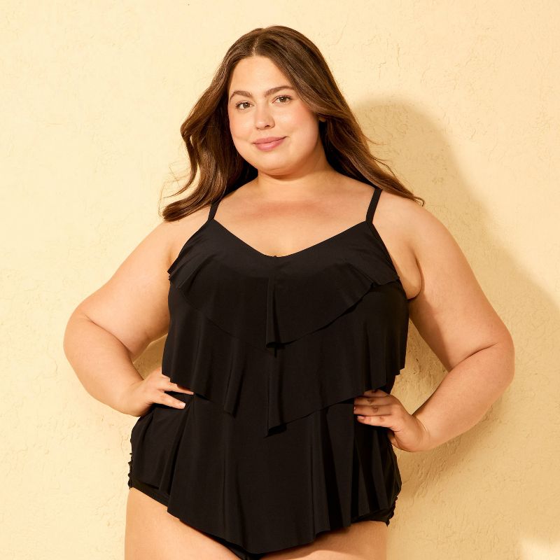 Women's Tiered Ruffle Tankini Top - Shade & Shore™ Black 2X