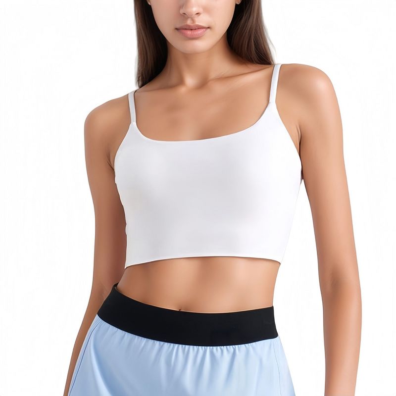Anna-Kaci Active Women's Scoop Neck Spaghetti Strap Sports Bra with Smooth Finish - Medium, White