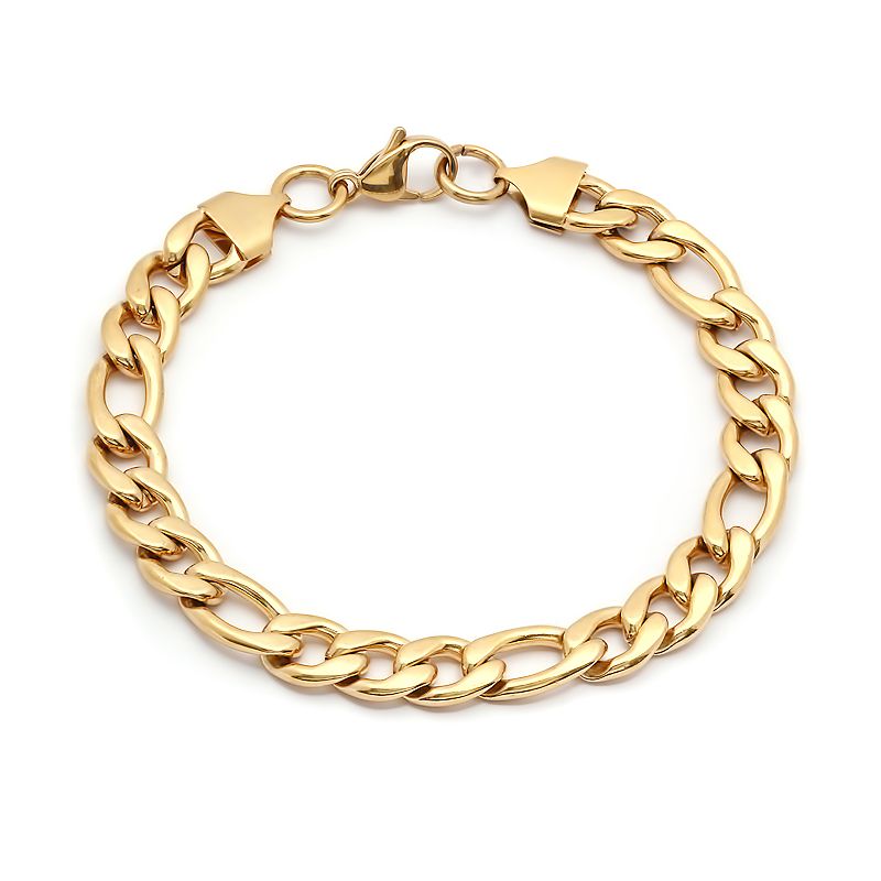 Steeltime Men's 8" 18k gold plated stainless steel Franco chain bracelet. Color Options: Silver, Gold