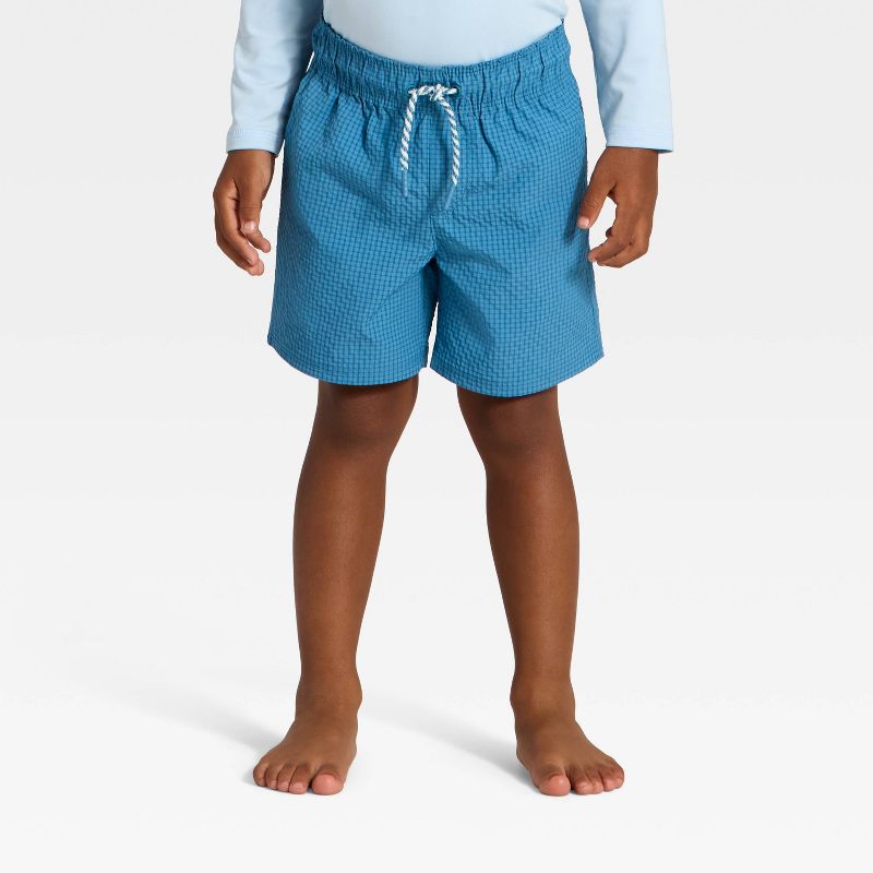 Infant Boys' Seersucker Solid Swim Trunks - Cat & Jack™ Blue 12M