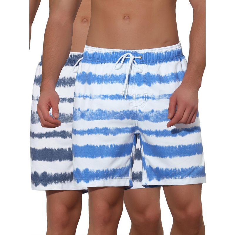 Lars Amadeus Men's Tie-dyed Pattern Elastic Waist Summer Swimming Shorts 2 Packs Blue/Multicolored 30