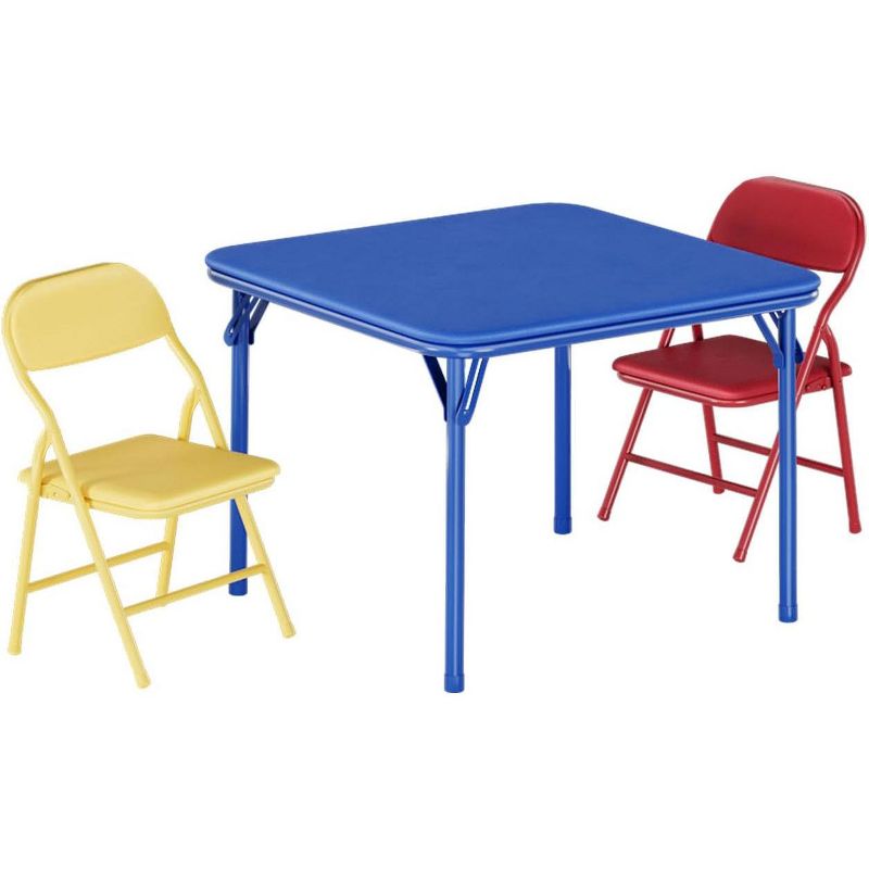 GustoWave 3-Piece Kids Folding Table and Chairs Set, Toddlers Children's Activity Table and Chairs Set for Dining Room, Daycare, Classrooms