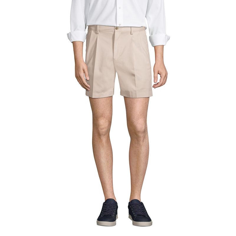 Lands' End Men's No Iron 6" Comfort Waist Pleated Front Chino Short - 34 - Light Stone