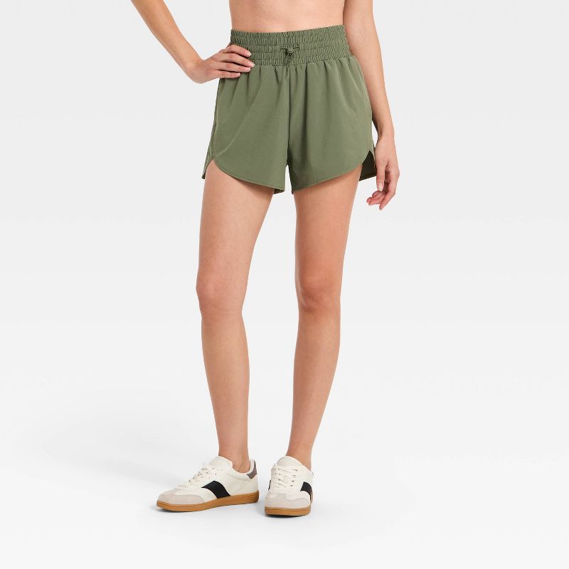 Women's Active Light Woven High-Rise Shorts 5" - All In Motion™ Dark Moss Green XL