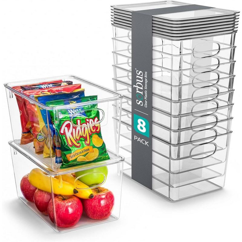 Sorbus Large Plastic Storage Bins with Lids - for Kitchen, Fridge, Cabinet, Pantry Organization and Storage - Clear Storage Bins (8 pack)