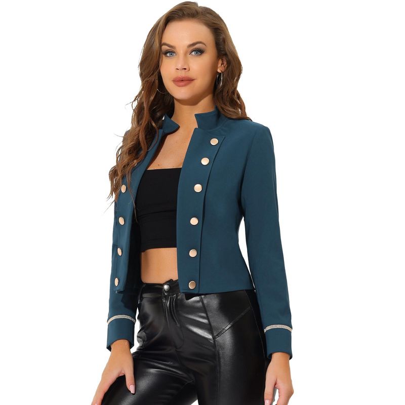 INSPIRE CHIC Women's Vintage Steampunk Open Front Button Decor Casual Jacket Medium Lake Blue